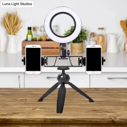Contemporary led black tripod design with dual phone holders and circular ring light for bedroom studio 220v-240v 110v-120v
