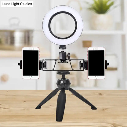 Contemporary led black tripod design ring light with dual phone holders for streaming 220v-240v 110v-120v use