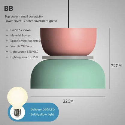 Contemporary led lustre pendant lamp with a modern two-tiered iron art pendant lamp in pink and mint green for living room decor