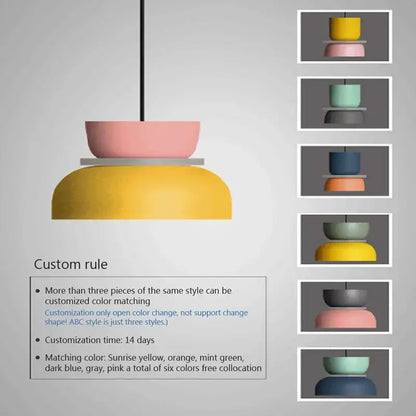 Pastel pink and sunshine yellow stacked ceramic pendant lamp with matte finish decorbites contemporary led lustre for living room