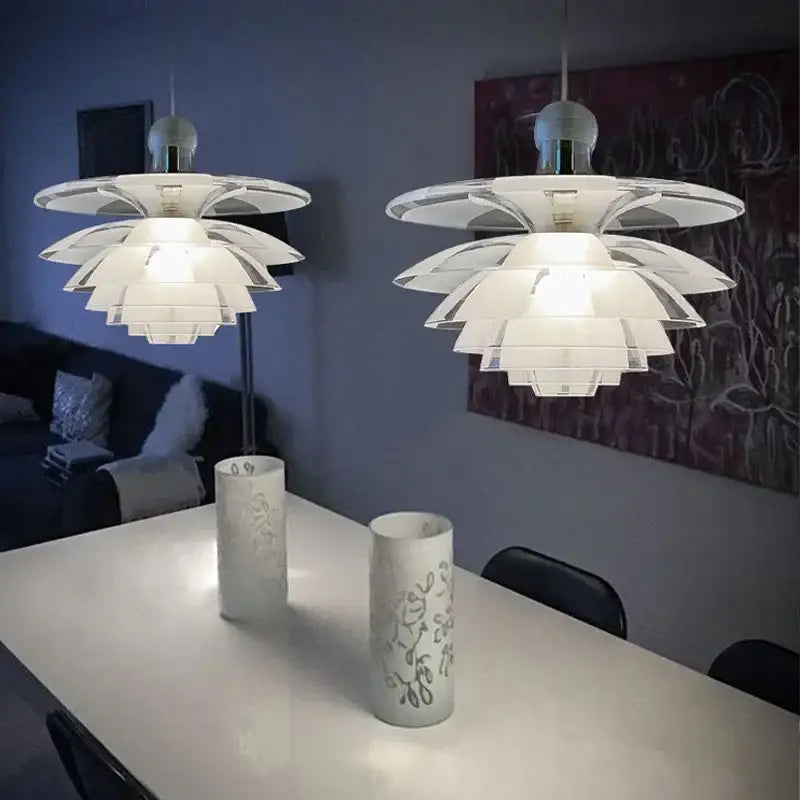 Contemporary pine cones white petal pendant lights with layered design for modern dining room decorbites contemporary pine