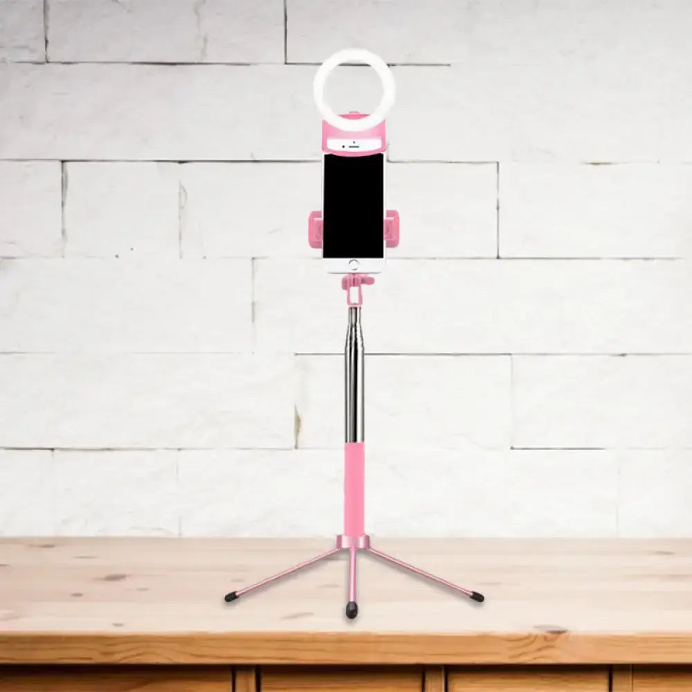 Contemporary pink phone holder with led ring light and inch fixture designed for bedroom use