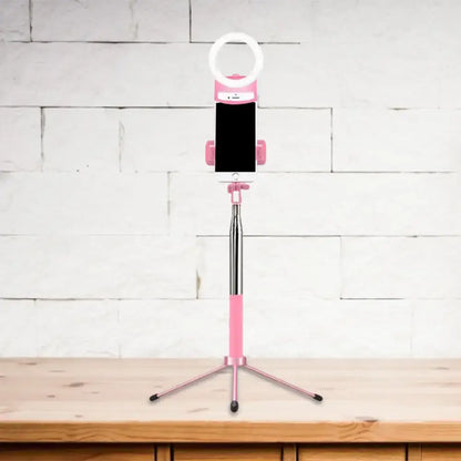 Contemporary pink phone holder with led ring light and inch fixture designed for bedroom use