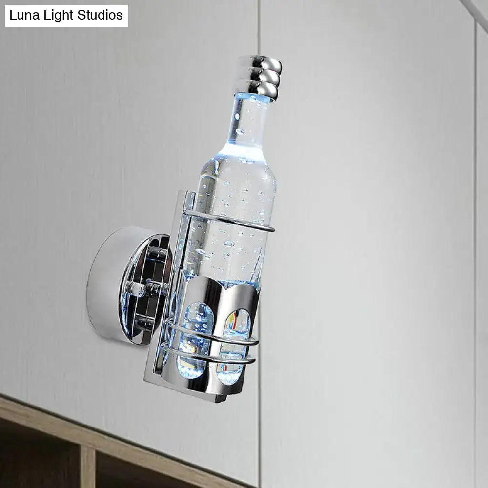 Contemporary purple crystal wall light with chrome finished bottle-shaped wall lamp and integrated led multi color lighting
