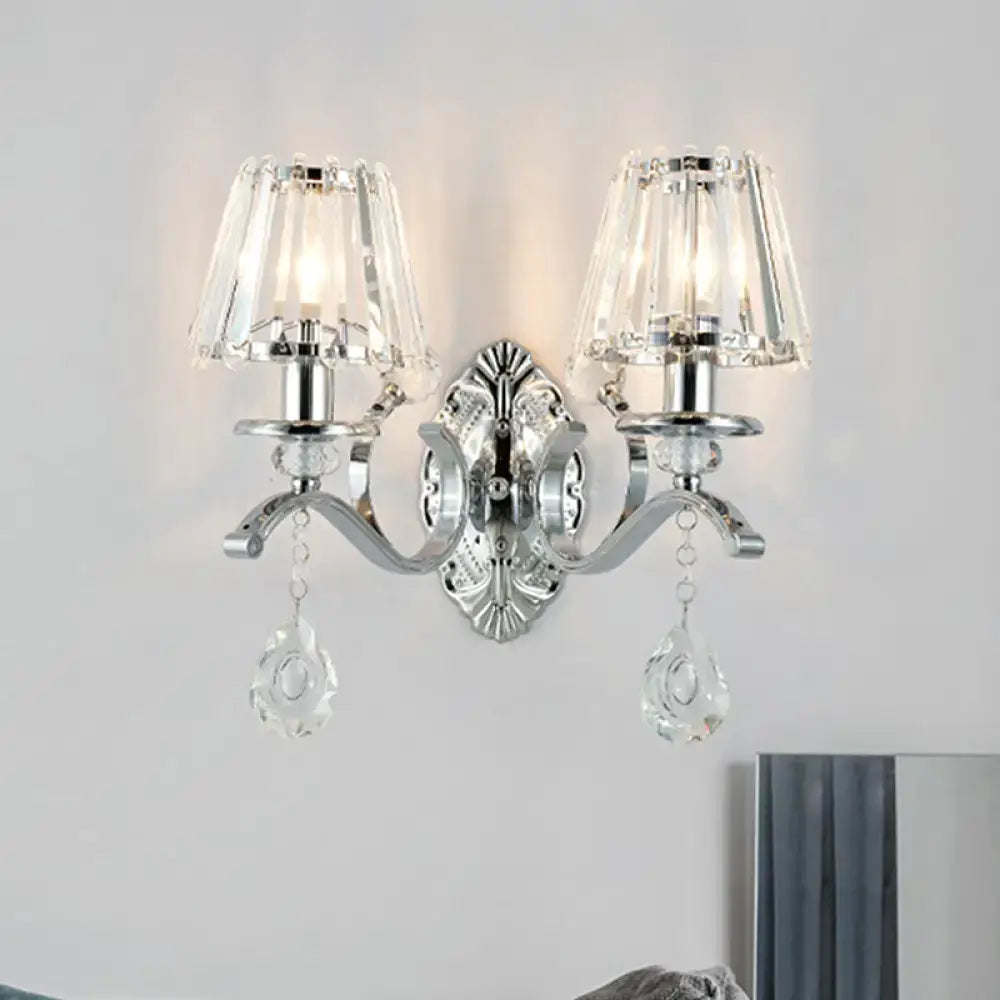 Contemporary silver crystal wall lamp 2-light fixture with chrome finish and teardrop crystals for 220v-240v use