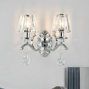 Contemporary silver crystal wall lamp 2-light fixture with chrome finish and teardrop crystals for 220v-240v use