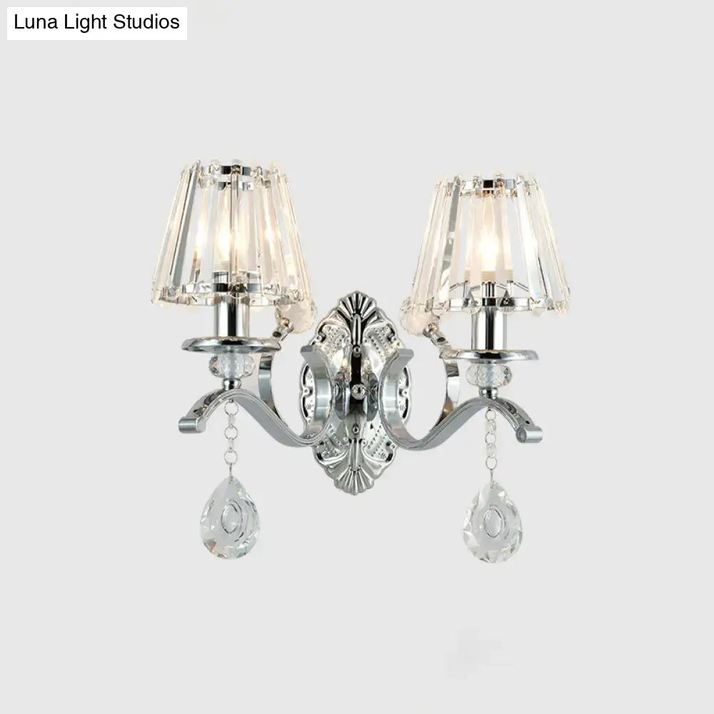 Contemporary silver crystal wall lamp with chrome finish 2-light fixture 110v-120v for living room decor