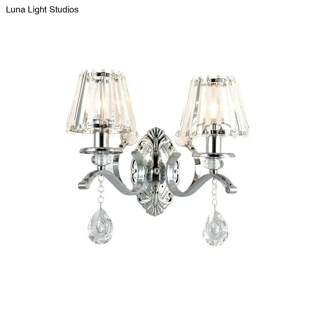 Contemporary silver crystal wall lamp 2-light fixture with chrome finish and dangling teardrop crystals 220v-240v
