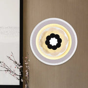 Contemporary 10 inches fixture white and beige led wall sconce with concentric rings and black floral design center