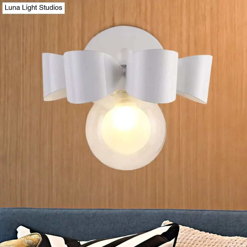 Contemporary white ceramic wall lamp with sculpted bow and frosted glass globe for bedroom glass round wall use