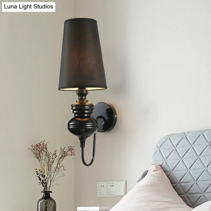 Contemporary white ceramic wall light with black wrought iron sconce and matte black shade for e26 e27 bulb base