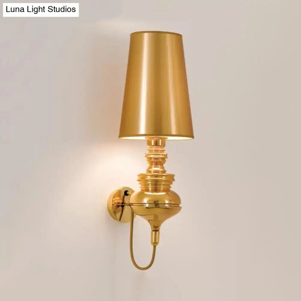Contemporary white ceramic wall light with gold-finished tapered sconce and ornate brass detailing for e26 e27 bulb base