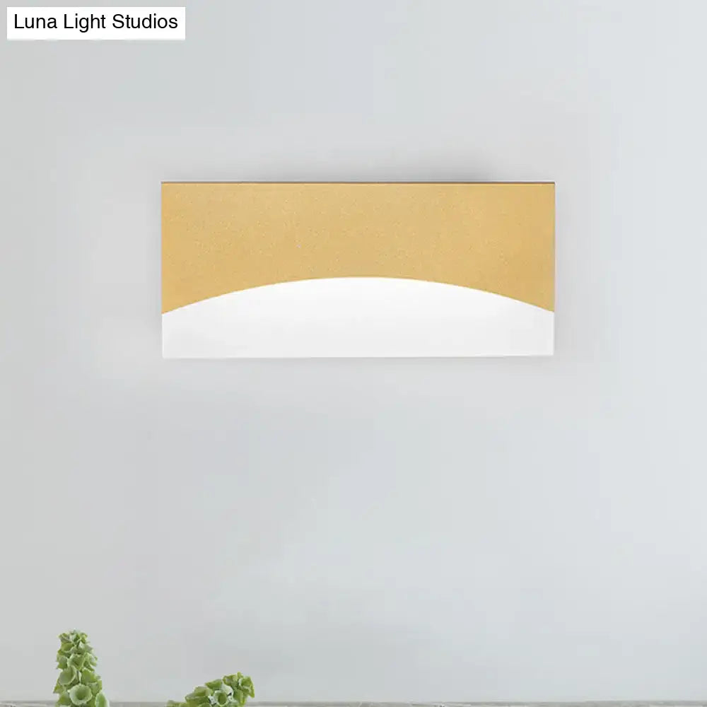 Contemporary rectangular wall sconce with gold and white finish, warm color temperature, ideal for bedroom lighting fixture height and width