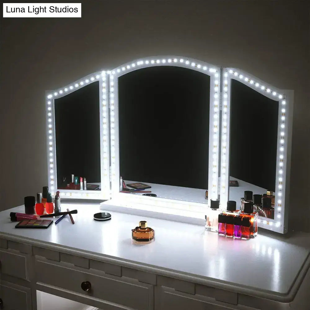 Contemporary white led three panel vanity mirror with frame lighting for bedroom 110v-120v use