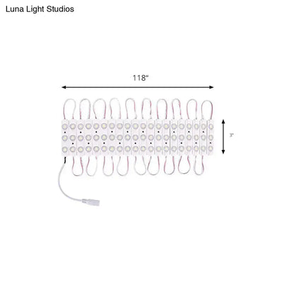 Contemporary white led vanity strip light with multiple circular bulbs and integrated wiring in plastic linear design