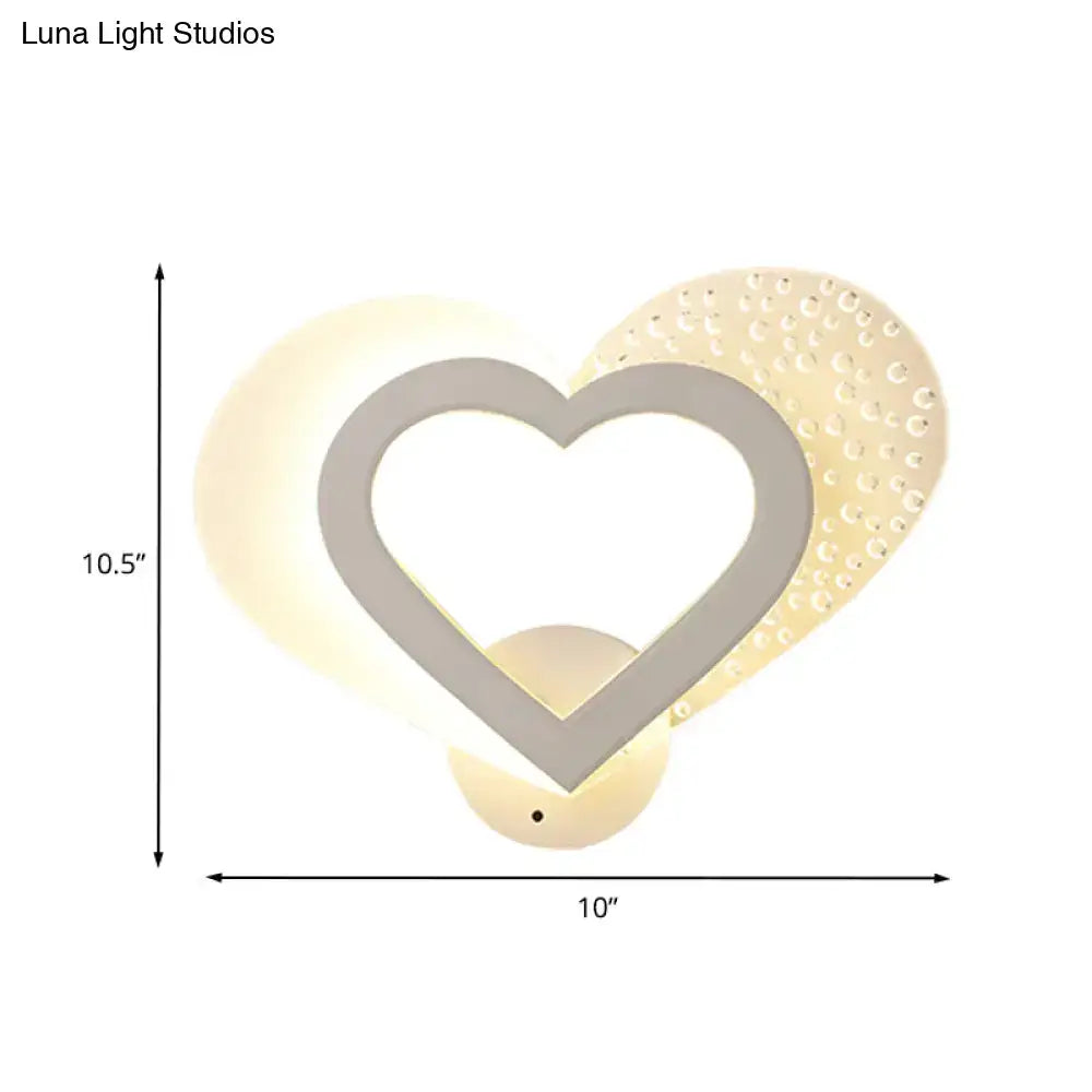 Contemporary white love heart wall mounted light with sleek gray frame and textured beige inner panel for bedroom use