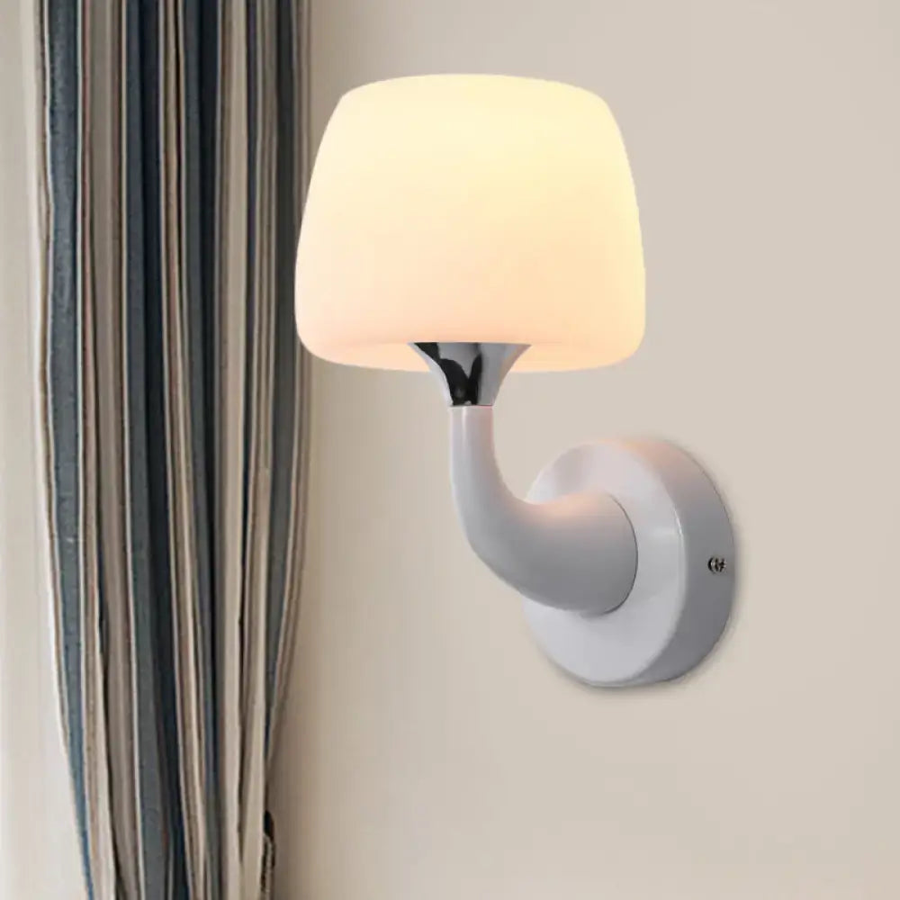 Contemporary white opal glass wall light with frosted glass shade and chrome accent for bedroom light fixture