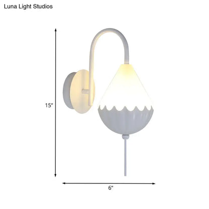 Contemporary white scalloped wall light fixture with curved arm and teardrop shade for bedroom 220v-240v 110v-120v