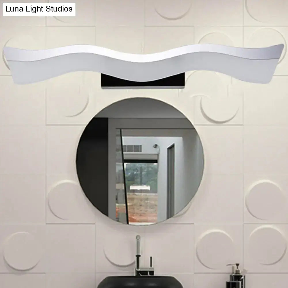 Contemporary white wave led wall mounted light featuring a sleek curved design for modern bathroom use