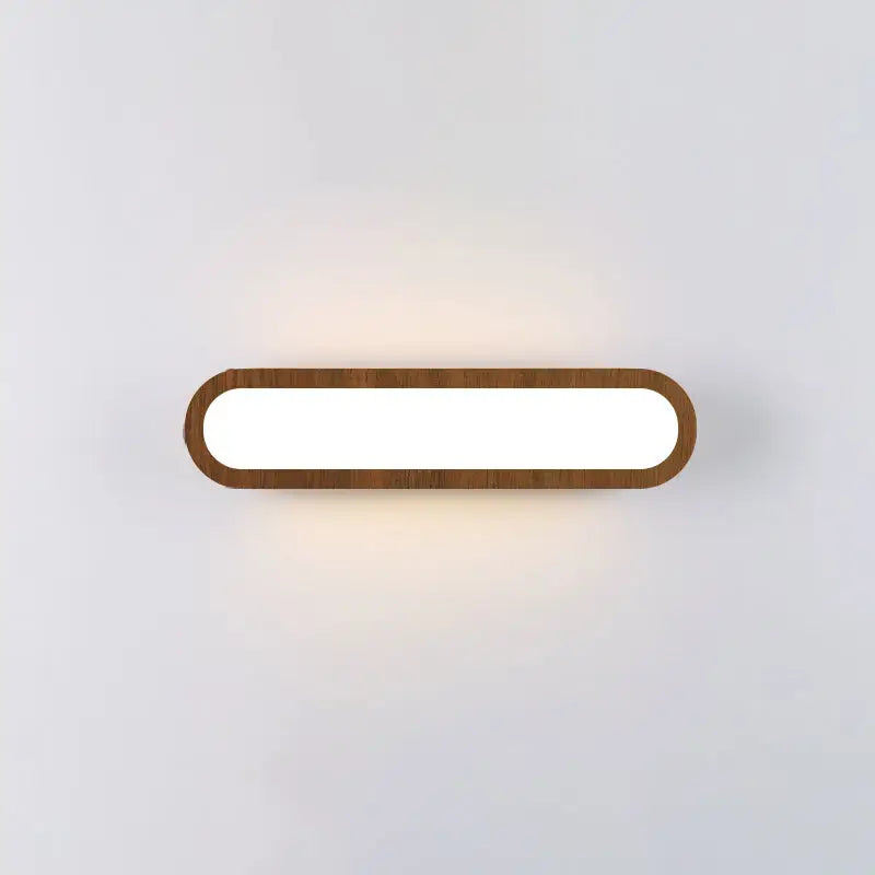 Contemporary led sconce vanity light with modern wooden frame oval design and warm white light for bedroom use