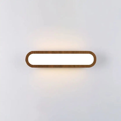 Contemporary led sconce vanity light with modern wooden frame oval design and warm white light for bedroom use