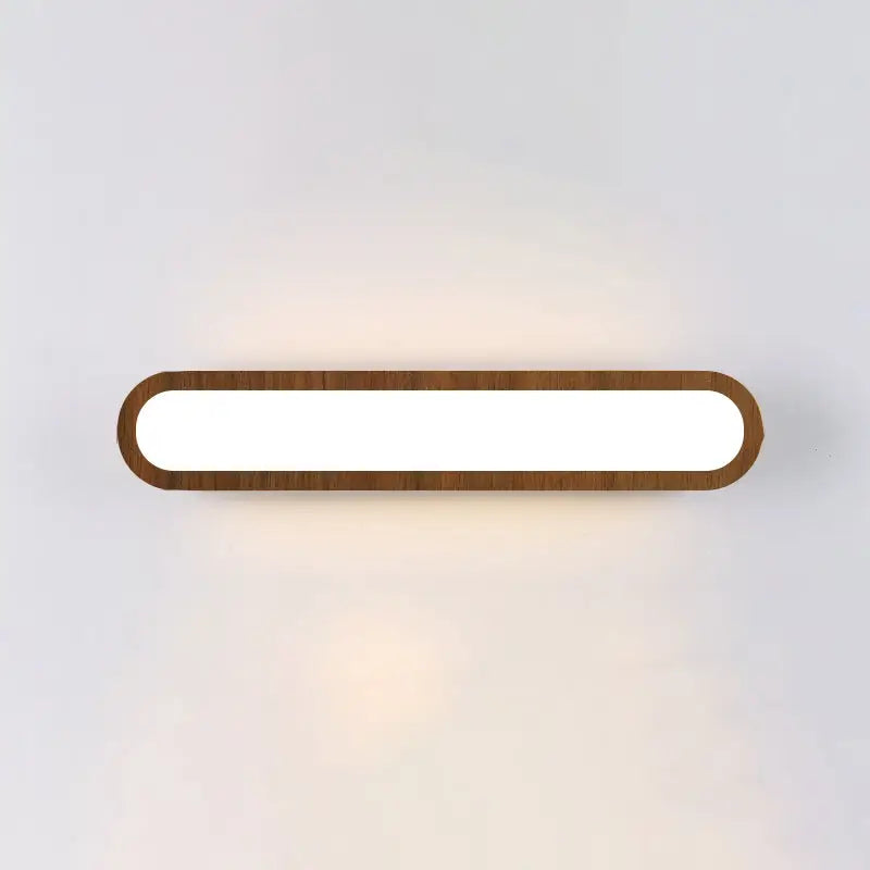 Contemporary wood led sconce vanity light with modern wooden frame and warm white illumination for bedroom use