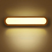 Contemporary led sconce vanity light with warm-toned rectangular wooden frame and soft diffused illumination