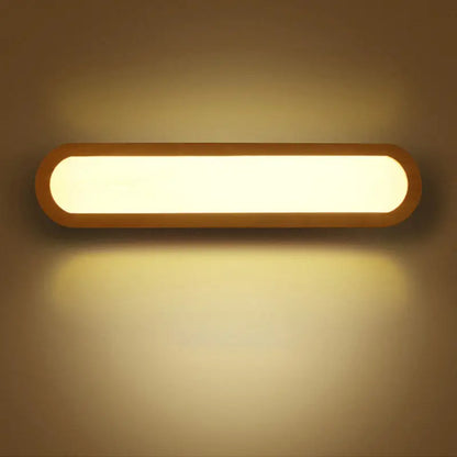 Contemporary led sconce vanity light with warm-toned rectangular wooden frame and soft diffused illumination