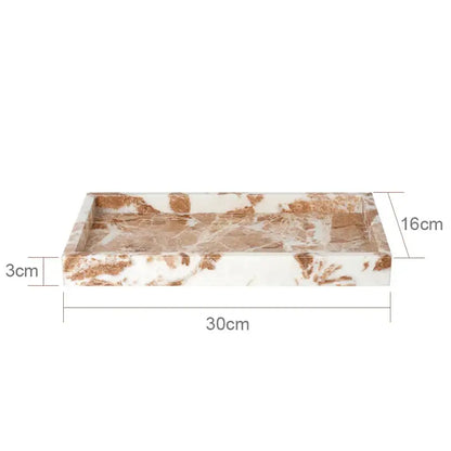 Rectangular marble tray with white and gold veined pattern part of decorbites coral pink marble bathroom accessories set