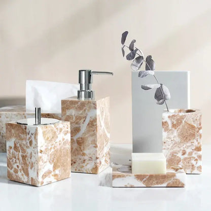 Beige and white marble bathroom set with sleek chrome accents contrasting decorbites coral pink marble bathroom decor