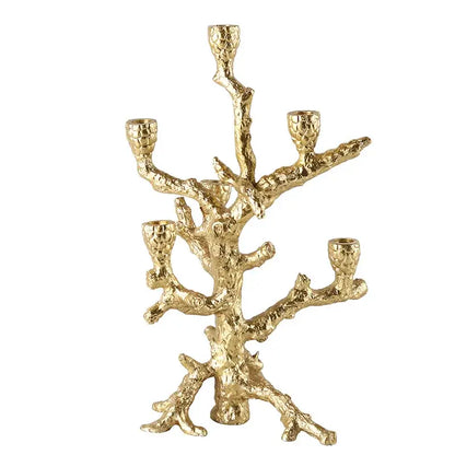 Golden textured candlestick holder resembling a tree with five branches decorbites golden bough candelabrum for dining room decor