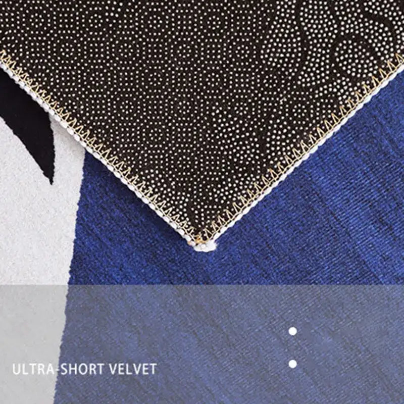 Black velvet rug with white polka dots and stitched edge featured in decorbites grey crystal velvet entrance collection