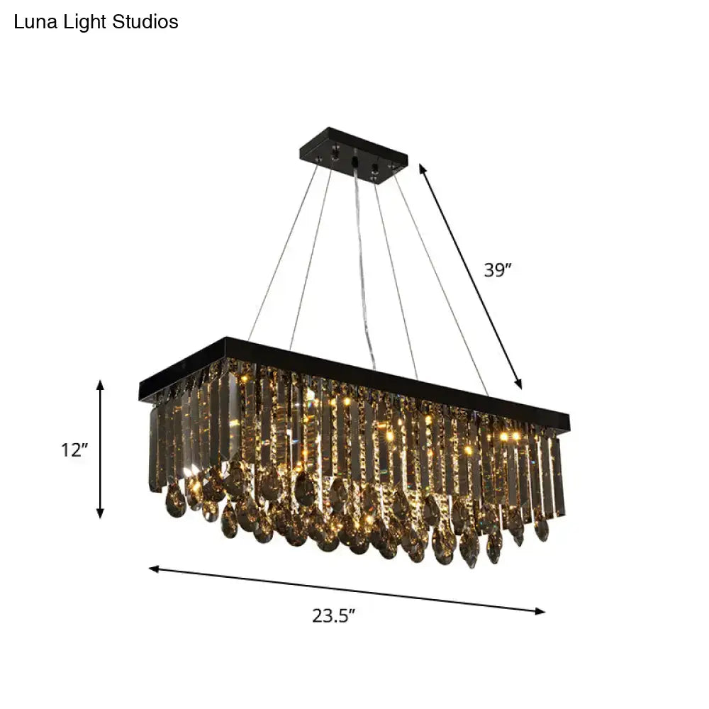 Black crystal island pendant light with cascading gold-toned crystal droplets for dining room decorbites