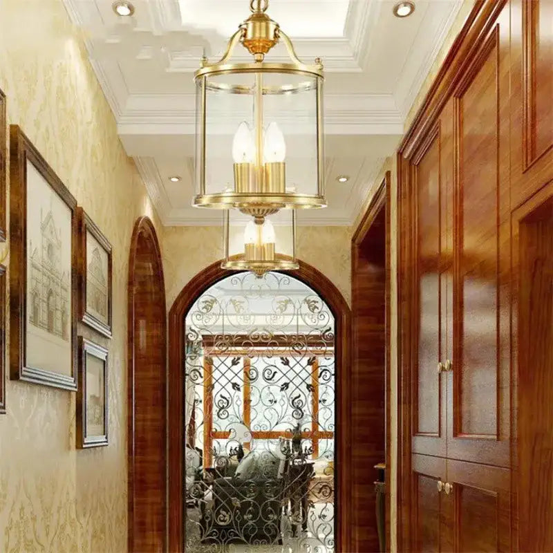 Brass lantern-style bronze glass chandelier with clear panels and three bulbs pendant lights for dining room decorbites bronze glass