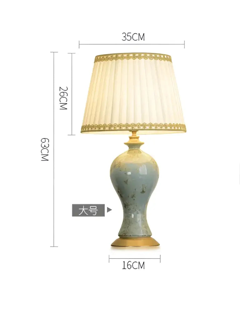 An elegant decorbites country ceramic table lamp pair with celadon textured body and gold-trimmed cream shade for bedroom decor