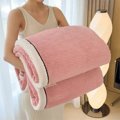 Cozy carved velvet pink corduroy blanket with plush white lining and black trim for bedroom decorbites cozy carved throw