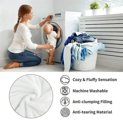 White plush blanket with soft fluffy texture and anti-clumping filling in decorbites cozy carved velvet bedroom throw