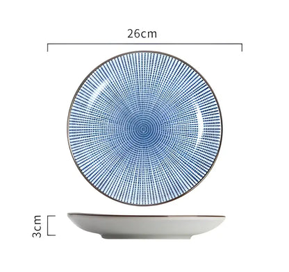 A 26cm wide blue radial dot ceramic dinner plate with silver rim from decorbites ceramic dinner plate set for dining use