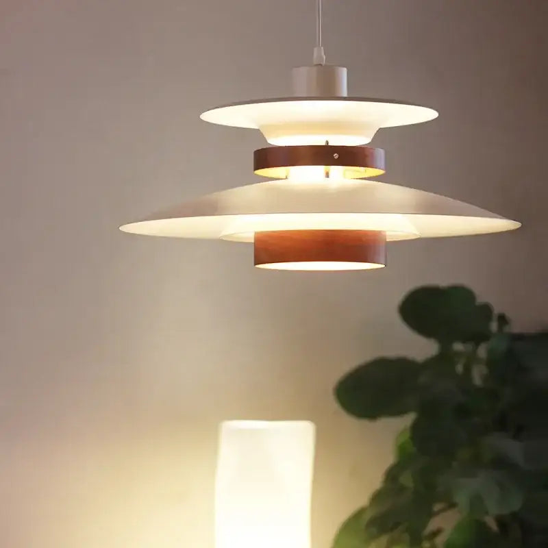 Cream and amber umbrella shape pendant light with white frosted glass and wooden rings for modern decorbites colorful umbrella decor