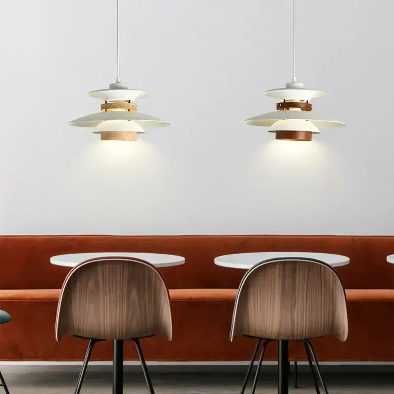 Cream and amber umbrella shape pendant light with white and wood-toned layered design for modern decorbites colorful umbrella