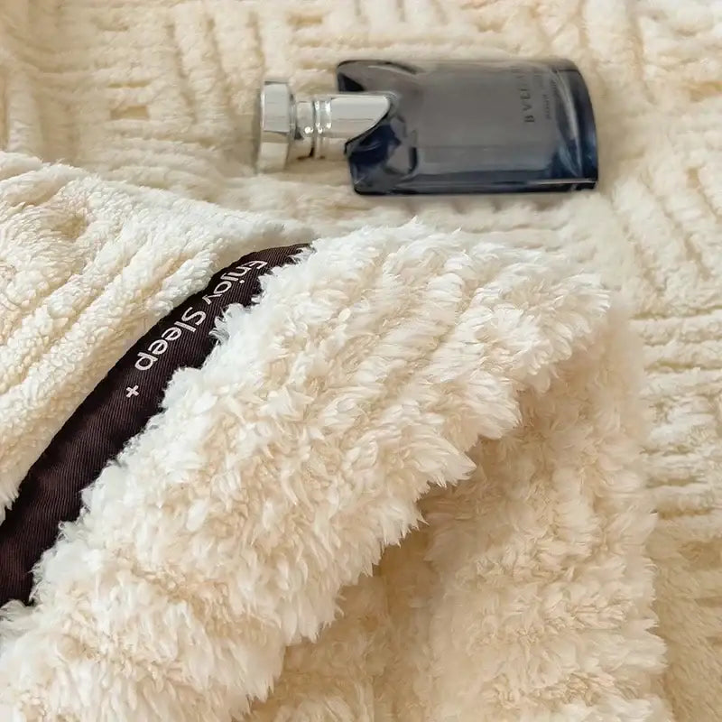 Cream and brown textured decorbites fluffy fleece robe with plush cream outer and dark inner lining enjoy sleep text