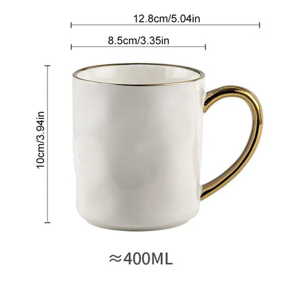 White ceramic nordic gold rim mug with gold handle 400ml capacity from rim mug set for kitchen coffee use