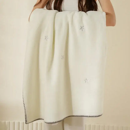 Cream cherry velvet embroidered blanket in cream with silver stars and dark gray border perfect as baby velvet embroidered throw