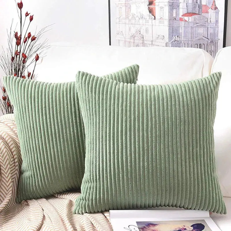 Two sage green corduroy striped cushion covers with vertical ribbed texture for living room decorbites corduroy striped pillows