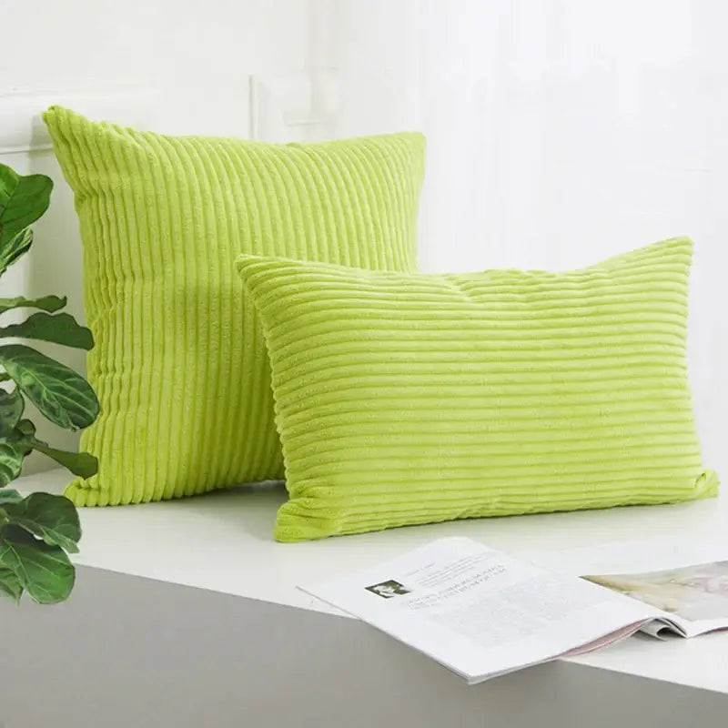 Lime green corduroy striped cushion cover with ribbed texture from decorbites for stylish living room decorbites corduroy striped throw pillow