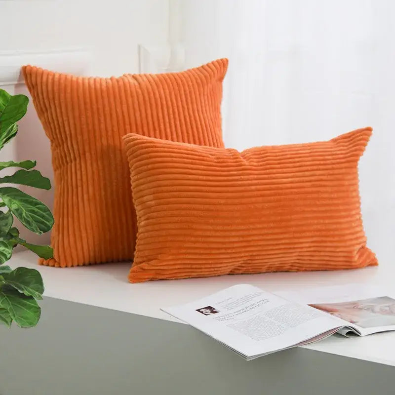 Orange corduroy striped cushion cover with ribbed texture for living room decorbites corduroy striped pillow case
