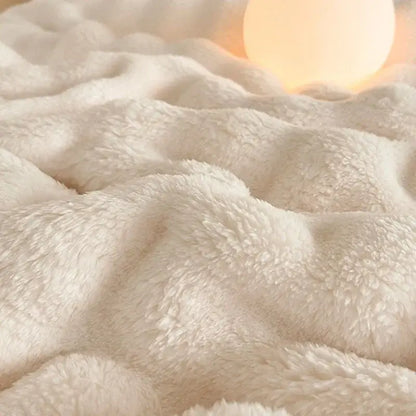 Cream cozy bubble faux rabbit fur blanket with soft textured surface and gentle wave folds for bedroom decorbites cozy bubble