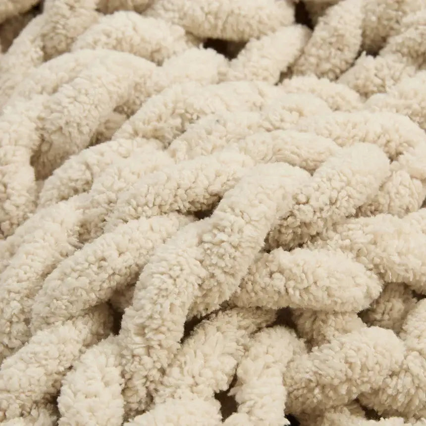 Cream cozy chenille chunky knit blanket with plush textured surface for bedroom decorbites cozy chenille throw