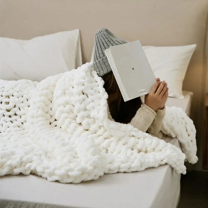 Cream cozy chenille chunky knit blanket in white with a soft textured surface ideal for bedroom decorbites cozy chenille