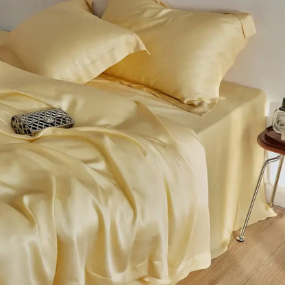 Cream eucalyptus lyocell luxury bedding set in a smooth cream-colored satin finish for elegant bedroom decorbites bedding set
